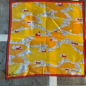 Rare Vintage 1960’s Vera Neumann Yellow and Red Scenic Print Scarf